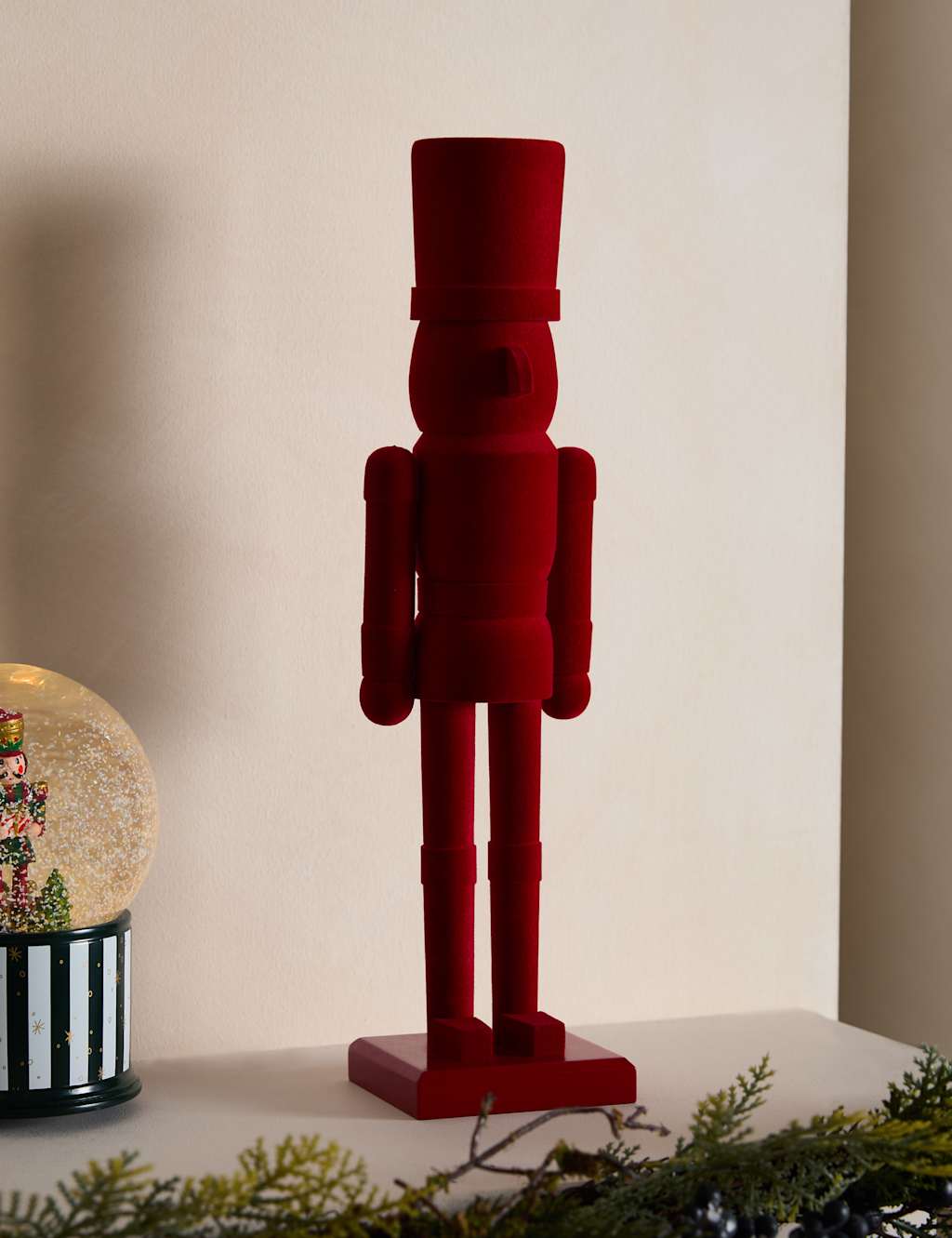 M&S Red Flocked Wood Nutcracker Room Decoration Red