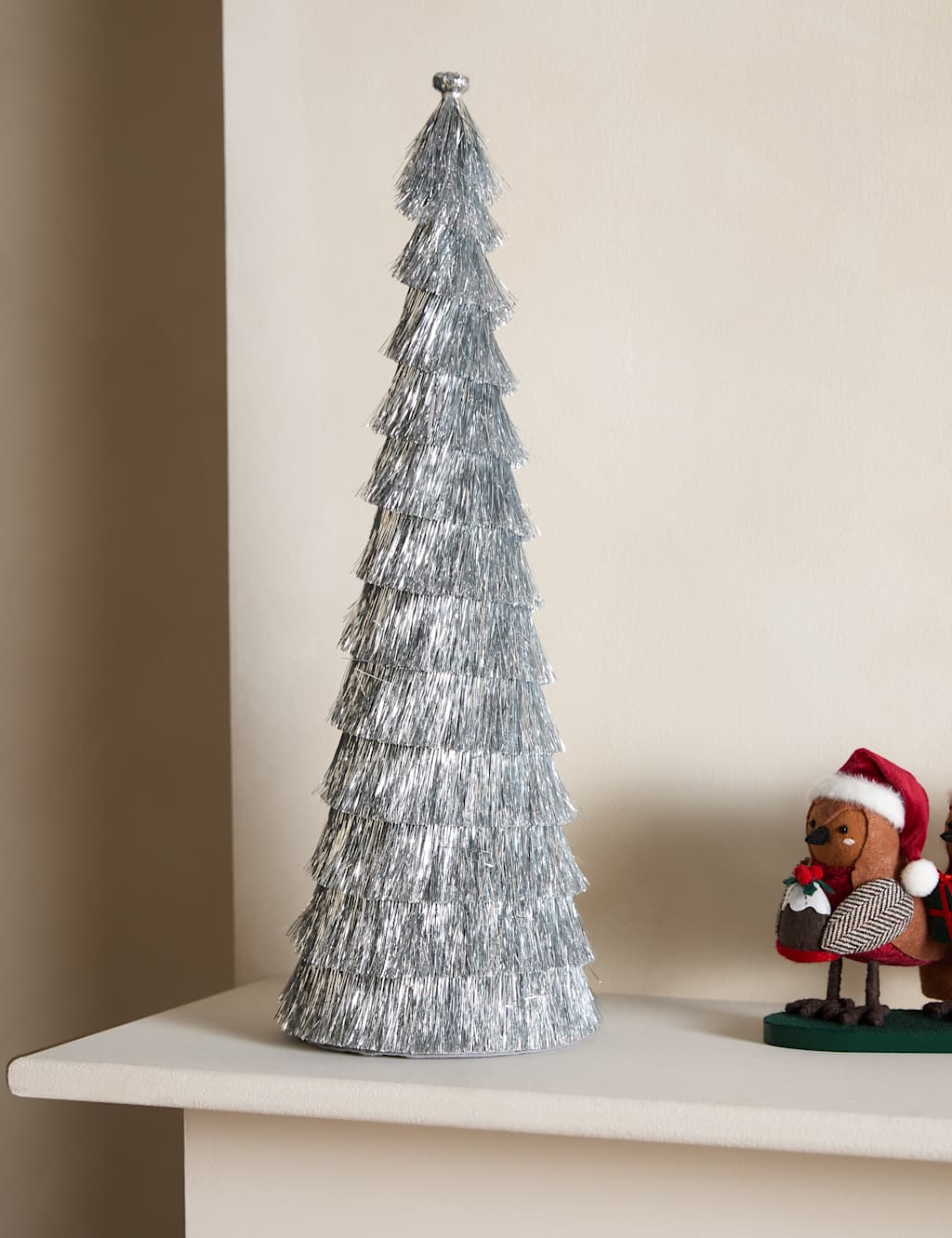 M&S Silver Tinsel Tree Room Decoration Silver