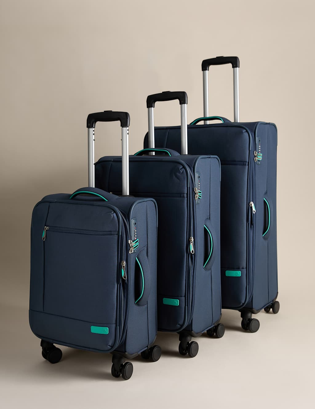 M&S Set of 3 Seville 4 Wheel Soft Suitcases - Navy