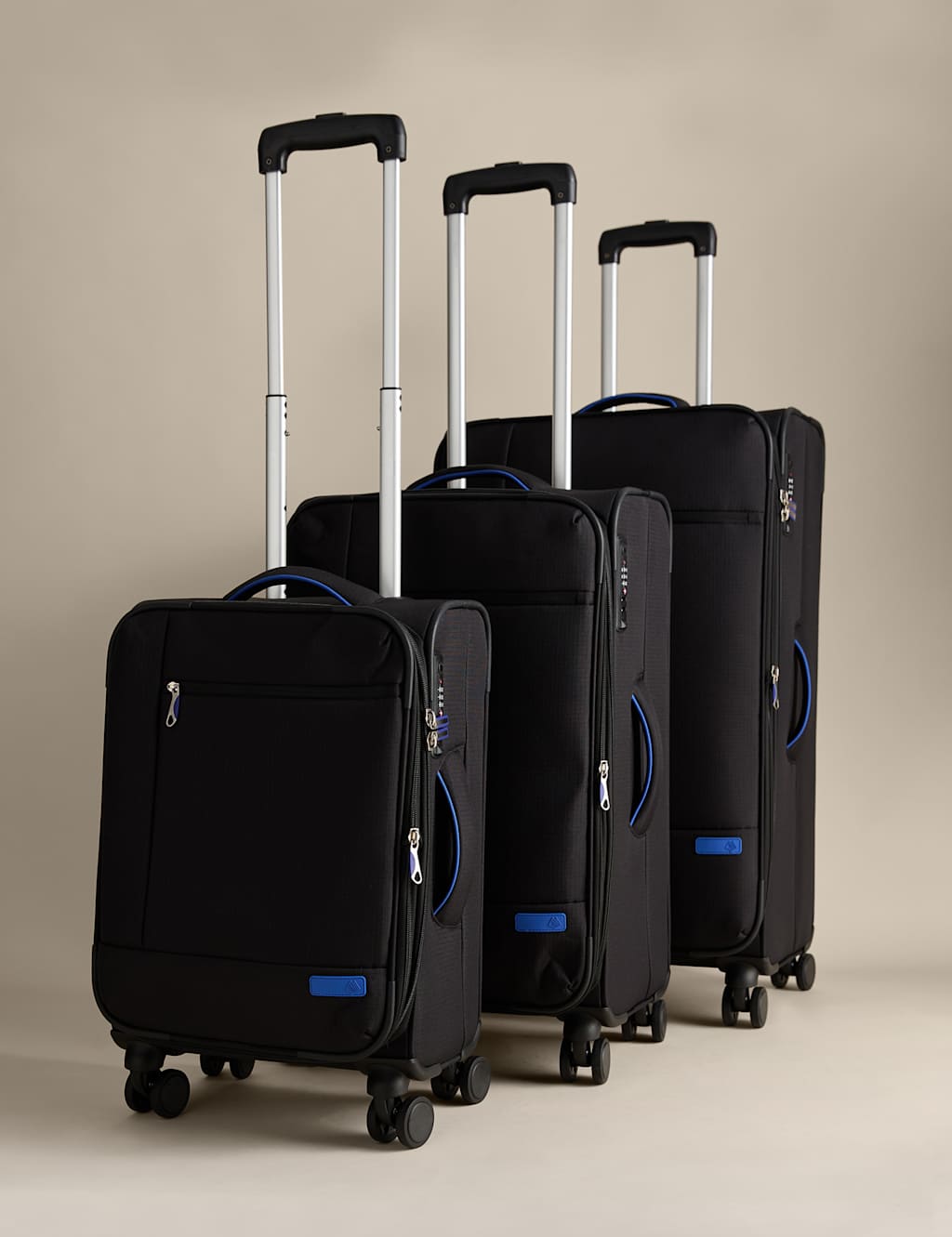 M&S Set of 3 Seville 4 Wheel Soft Suitcases - Black