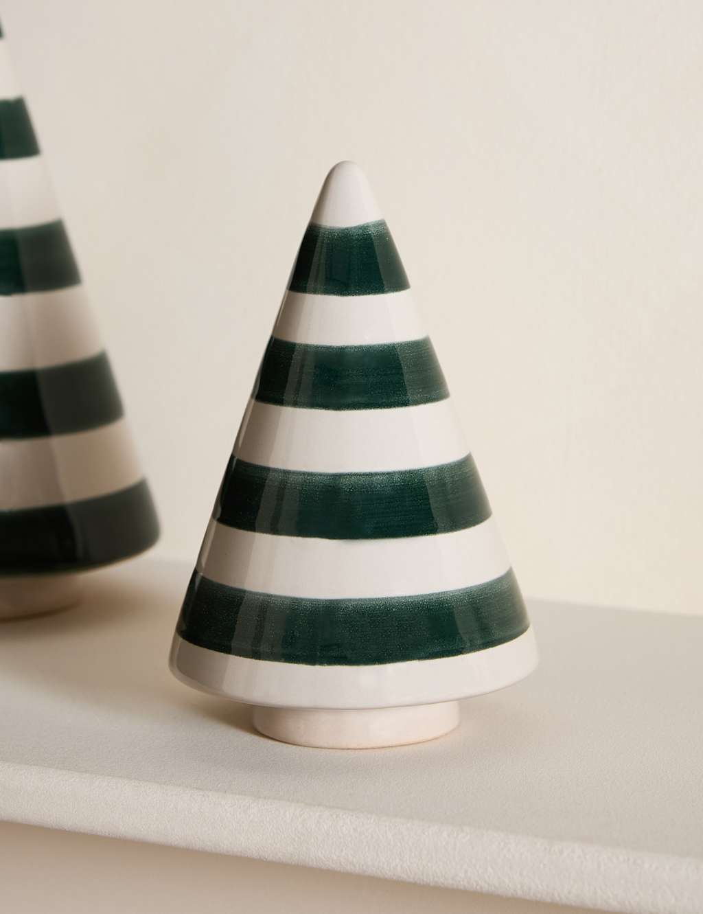 M&S Ceramic Striped Christmas Tree Room Decoration Green Mix