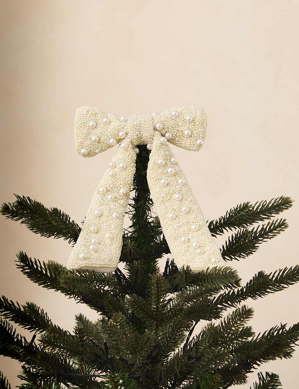 M&S Pearl Beaded Bow Tree Topper White