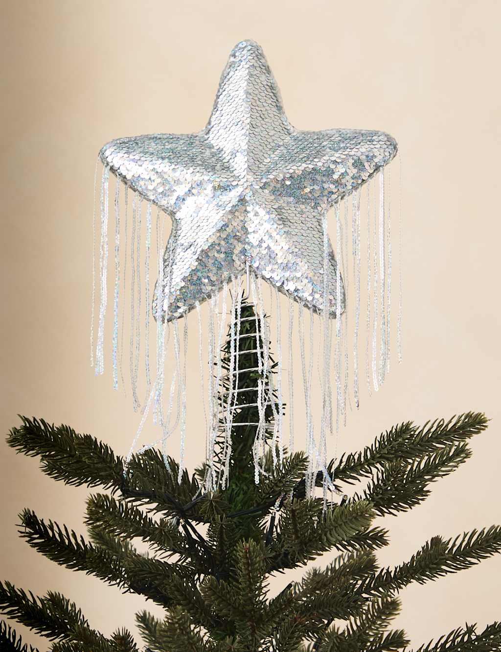 M&S Sequin Star Tree Topper Silver