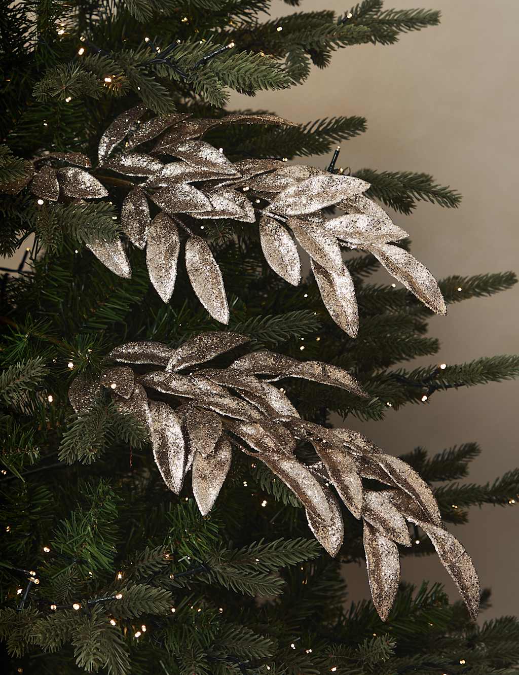 M&S 2 Pack Glitter Tree Picks Silver