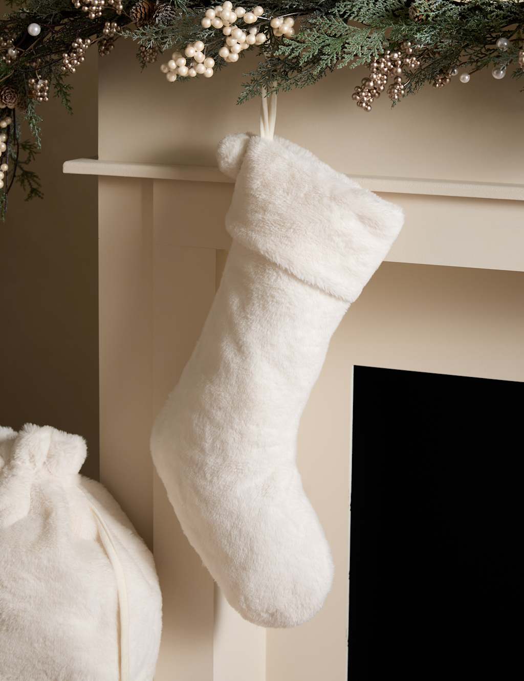 M&S Faux Fur Stocking Cream