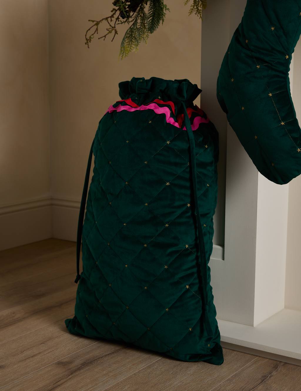 M&S Velvet Quilted Sack Green Mix
