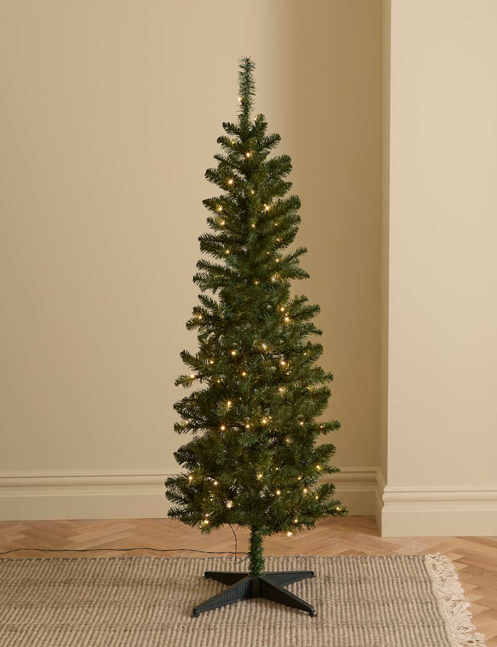 M&S 6ft Pre-Lit Slim Spruce Christmas Tree Green
