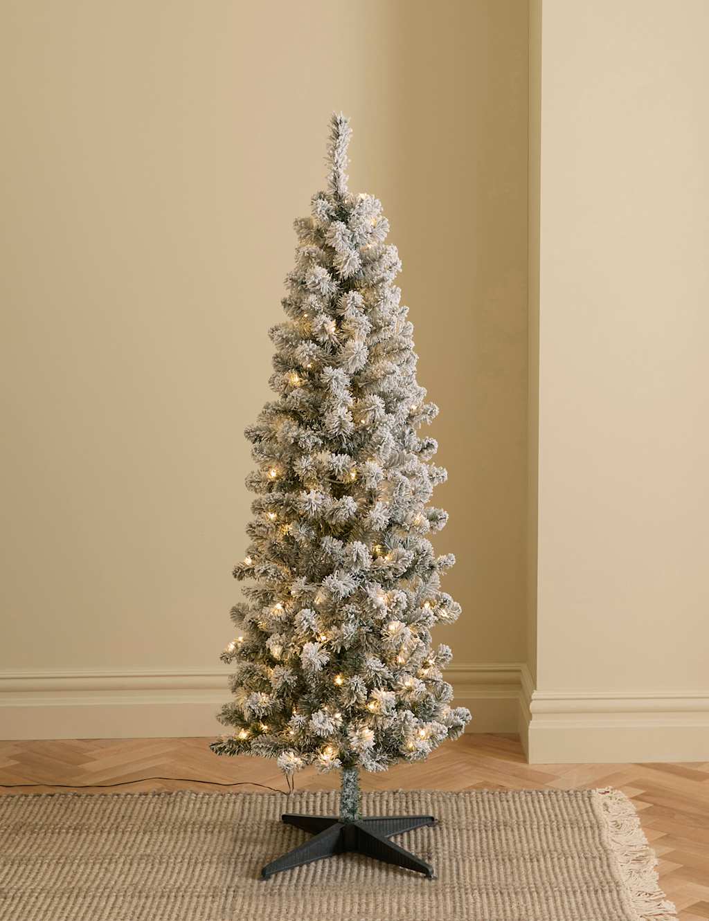 M&S 6ft Pre-Lit Slim Snowy Christmas Tree White Mix