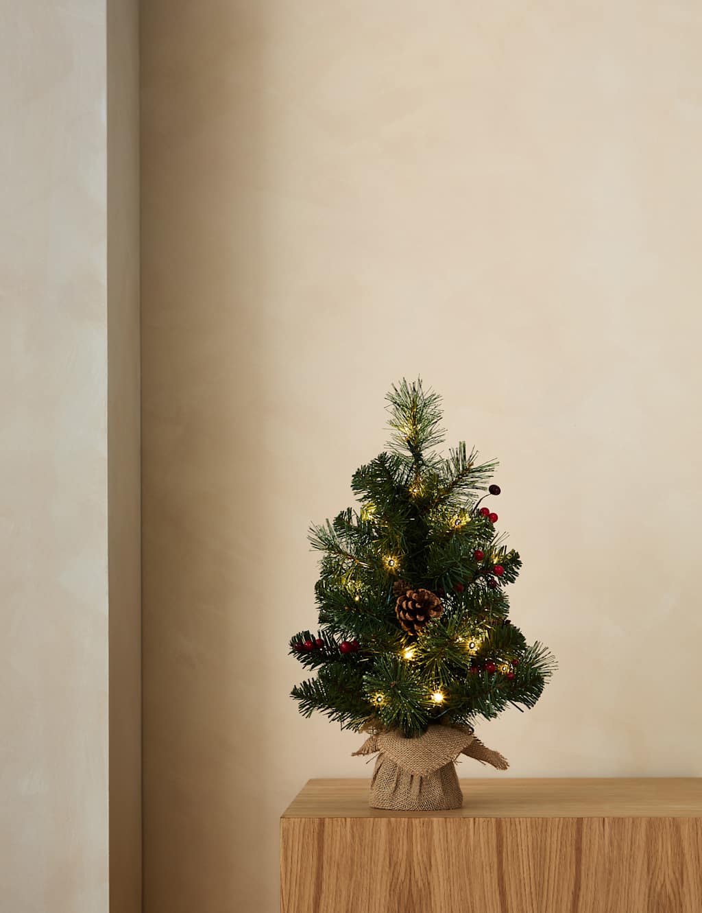 M&S 1.5ft Pre-Lit Pine & Berries Christmas Tree Red Mix