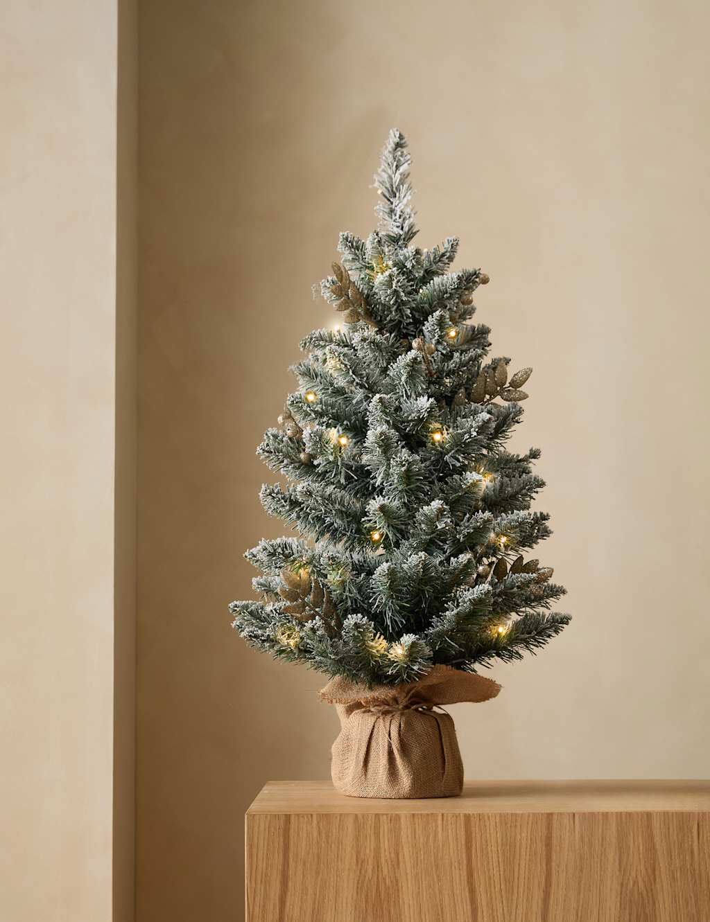 M&S 3ft Pre-Lit Snowy Glamour Christmas Tree Green Mix
