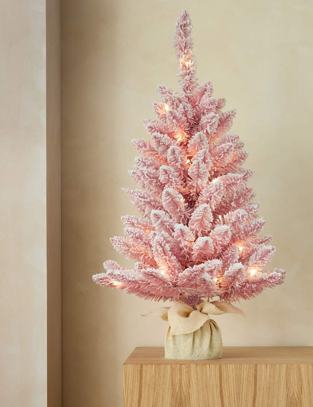 M&S 3ft Pre-Lit Pink Snowy Christmas Tree Pink