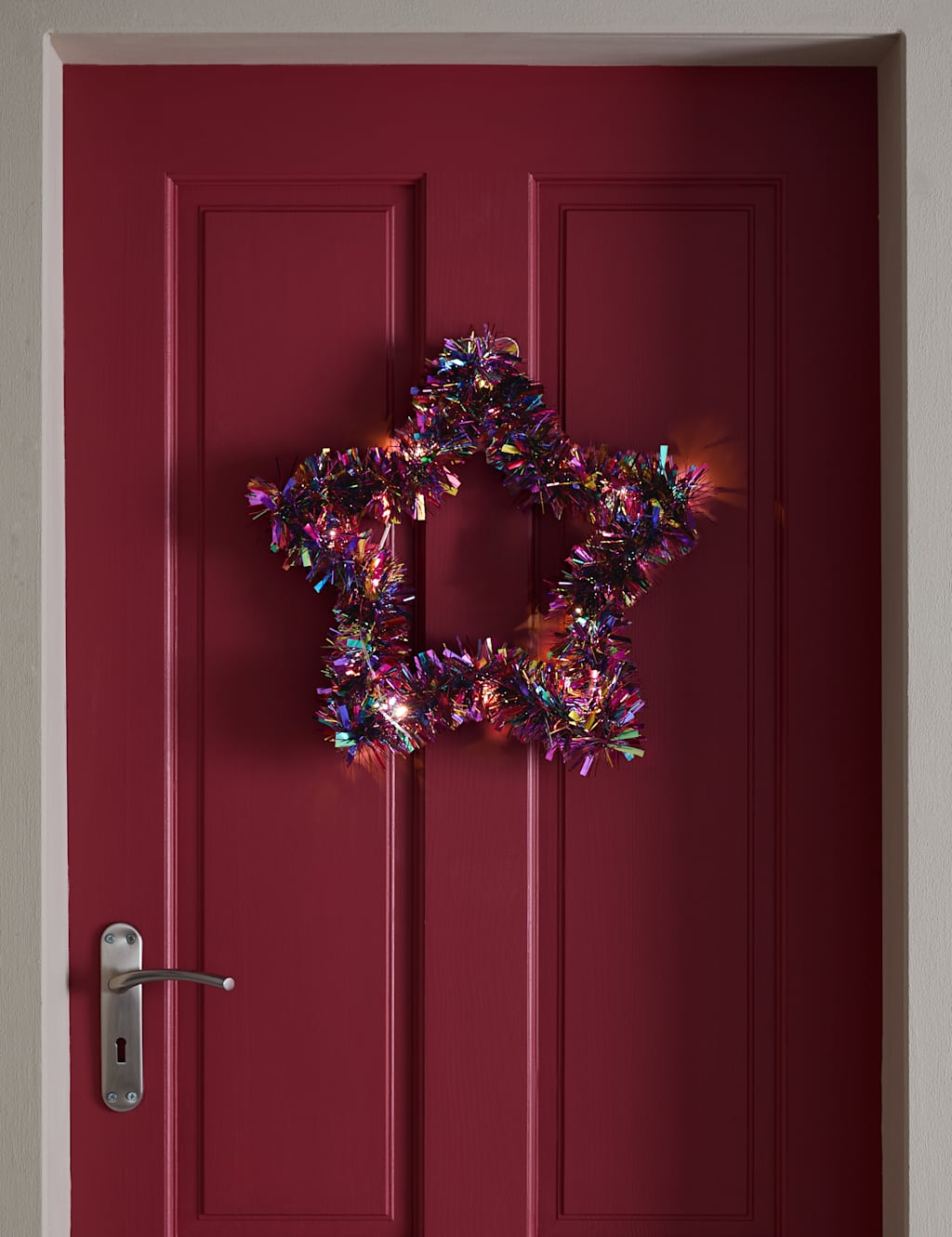 M&S Pre Lit Tinsel Star Wreath Multi
