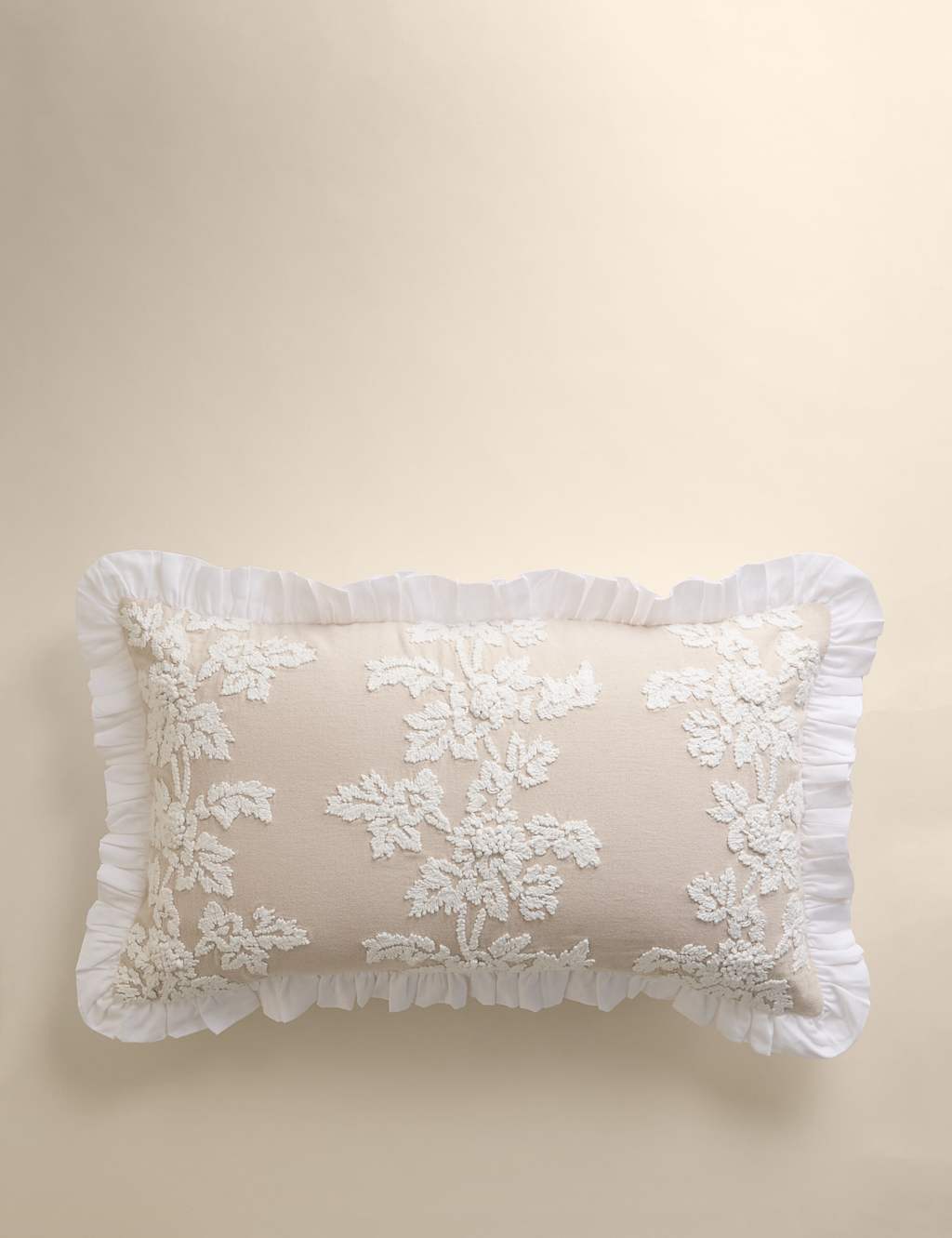 M&S Pure Cotton Floral Embroidered Bolster Cushion Ecru Mix
