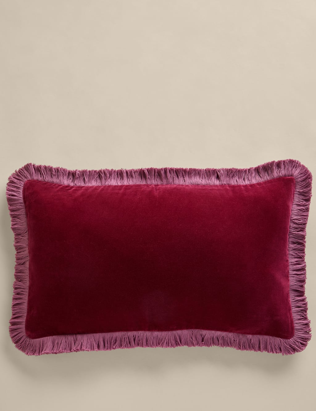 M&S Pure Cotton Velvet Fringe Bolster Cushion Pink Mix
