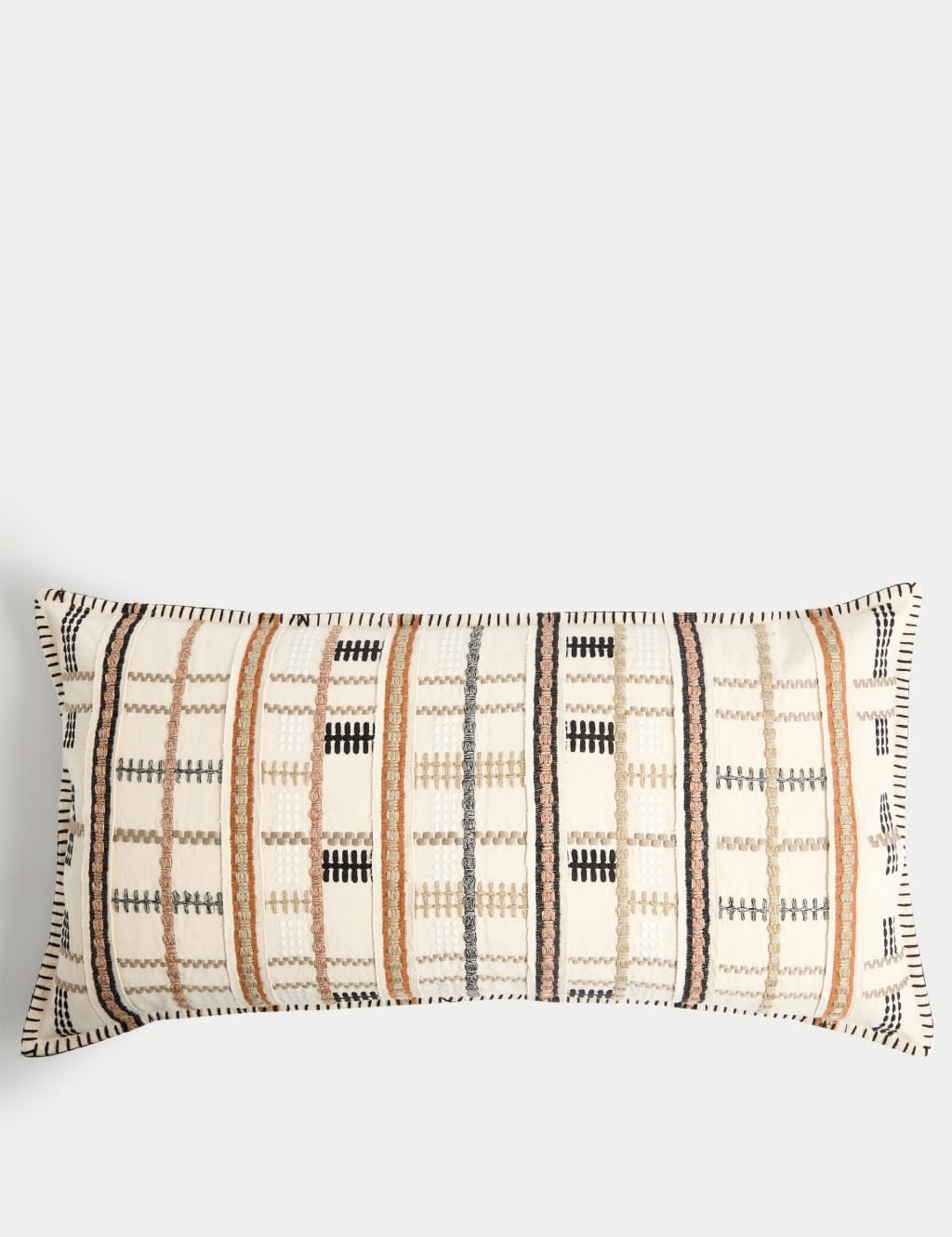 Pure Cotton Grid Embroidered Bolster Cushion
