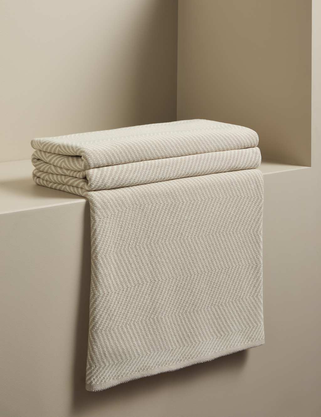 M&S X Kelly Hoppen Pure Cotton Chevron Knitted Throw - Taupe Mix