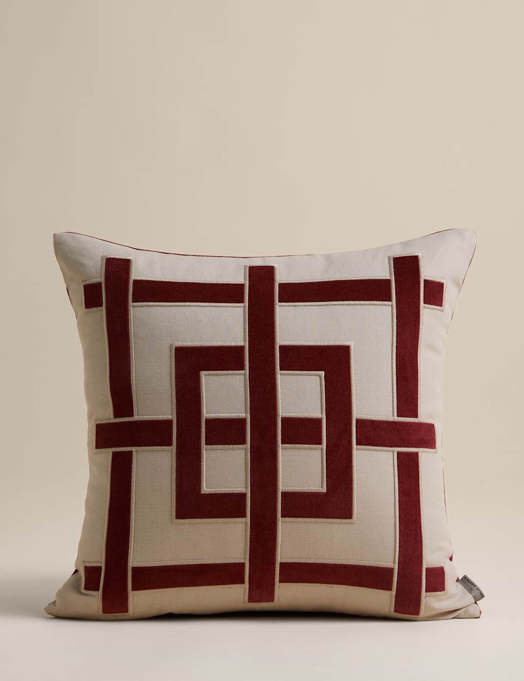 M&S X Kelly Hoppen Pure Cotton Geometric Appliqué Cushion - Red Mix