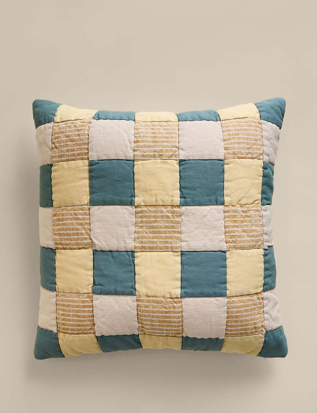 M&S Pure Cotton Quilted Patchwork Cushion - Multi