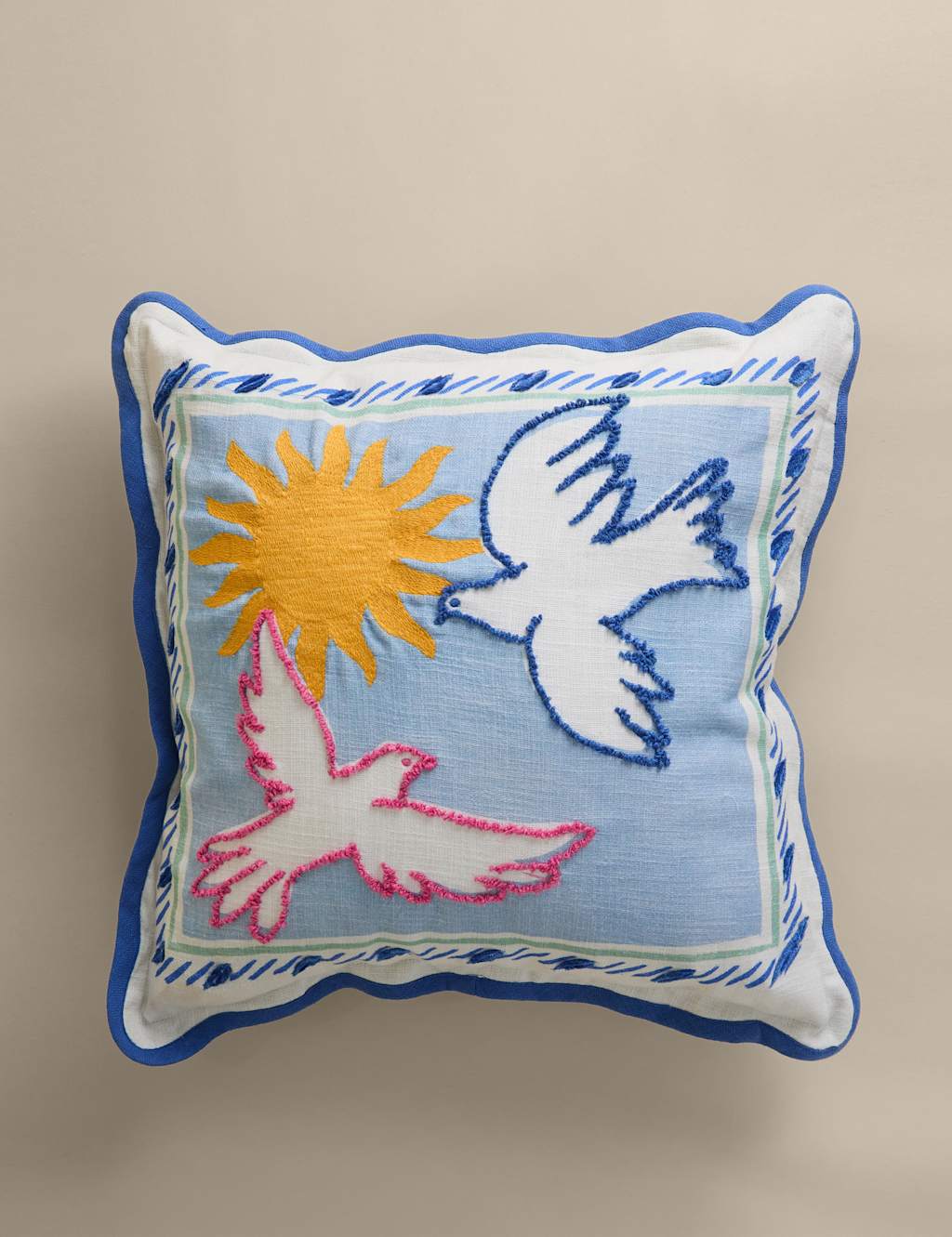 M&S Pure Cotton Dolce Vita Bird Outdoor Cushion - Blue Mix