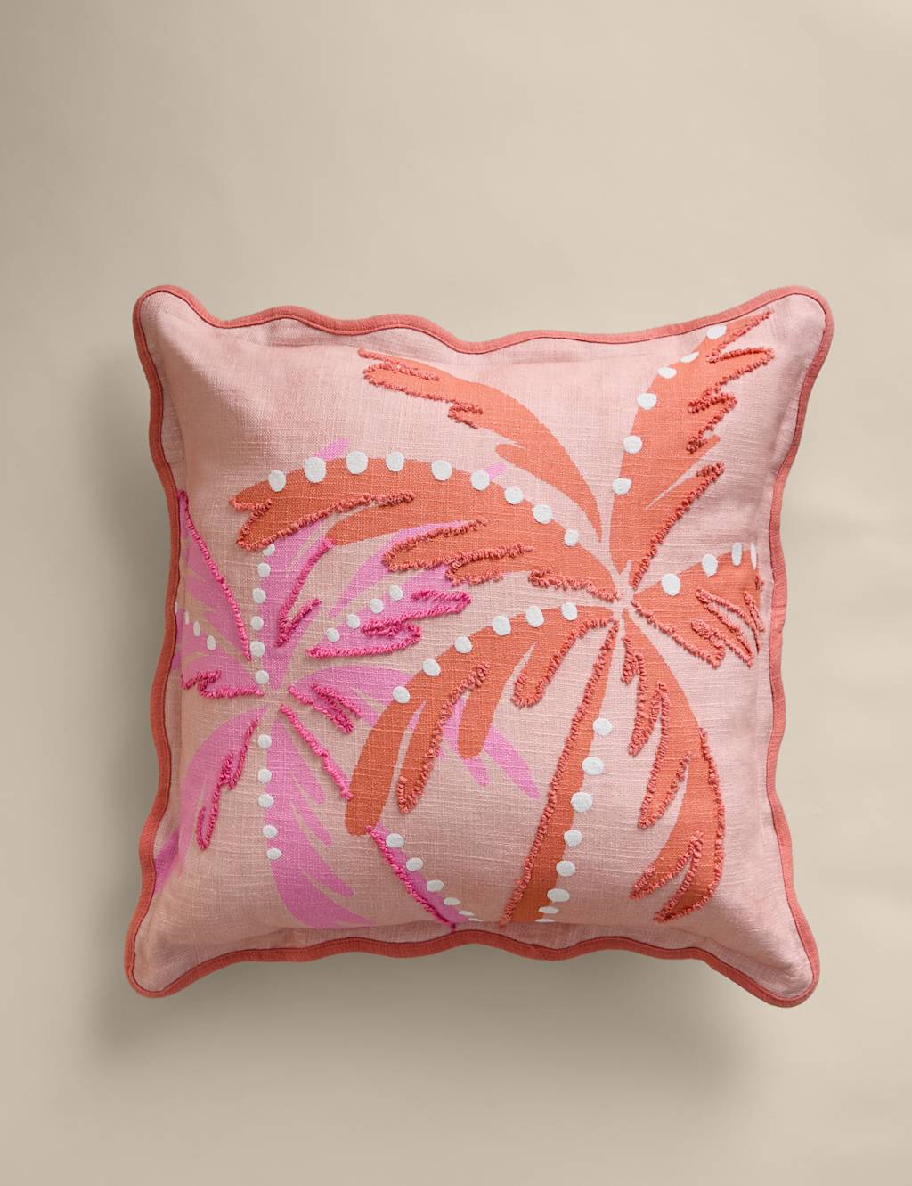 M&S Pure Cotton Palm Embroidered Outdoor Cushion - Pink Mix