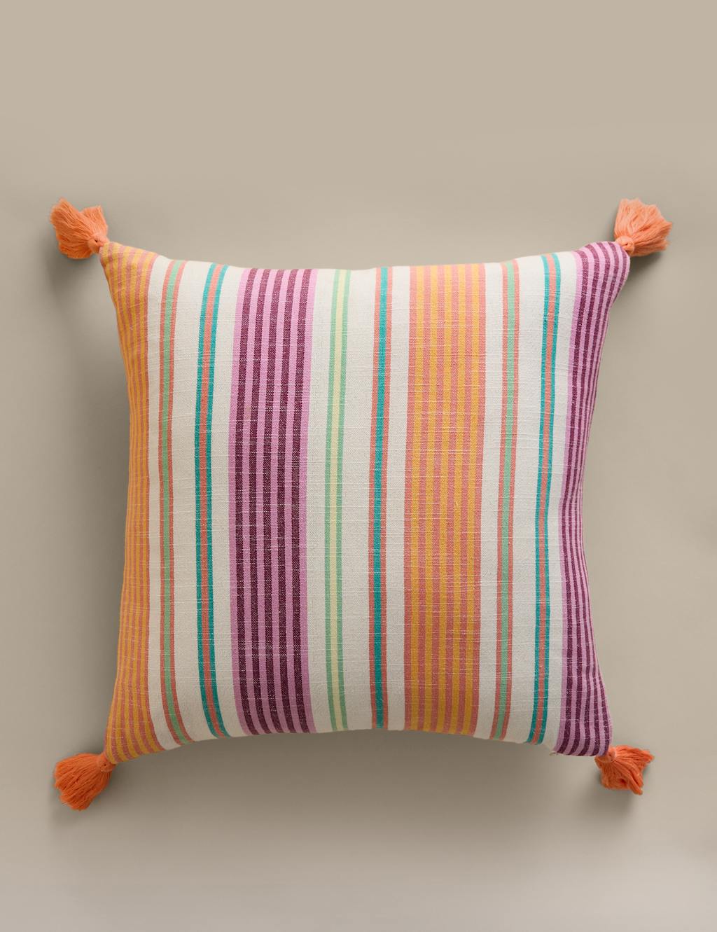 M&S Pure Cotton Woven Striped Outdoor Cushion Pink Mix