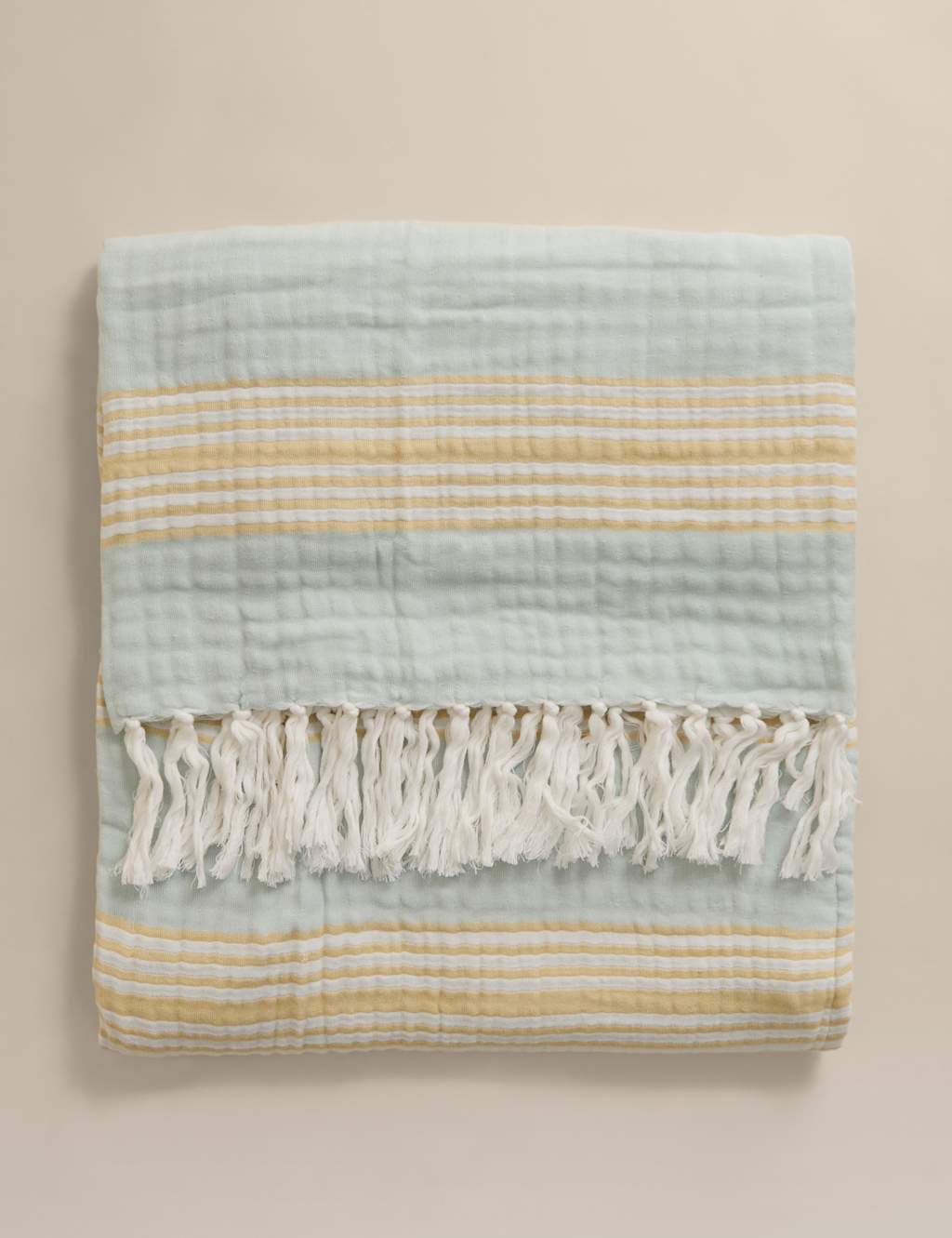 M&S Pure Cotton Striped Large Throw Blue Mix