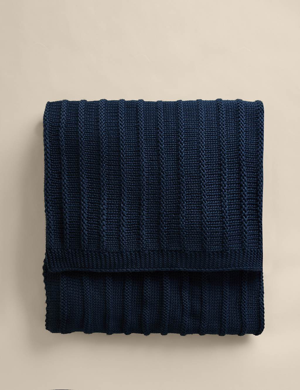 M&S Ribbed Knitted Throw Navy