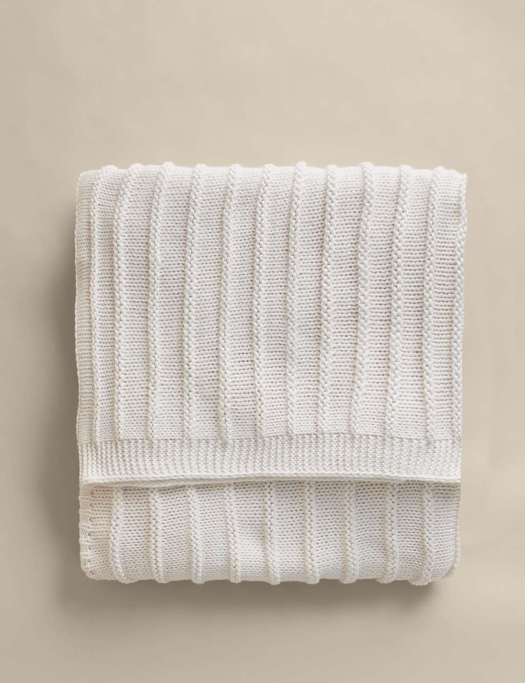 M&S Ribbed Knitted Throw Ecru