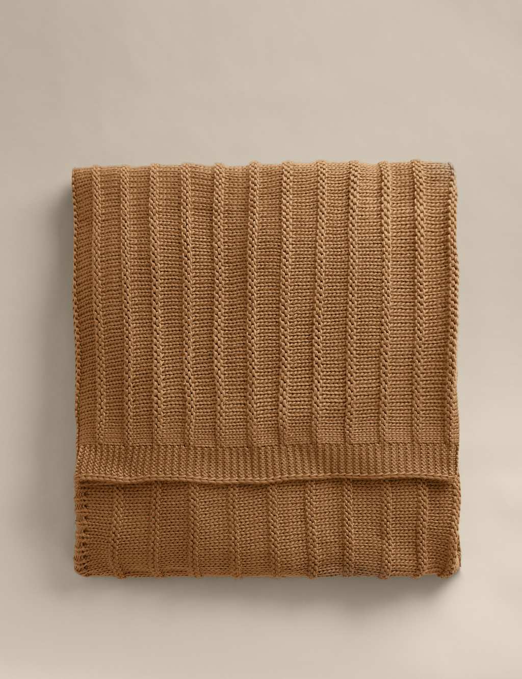 M&S Ribbed Knitted Throw Tan