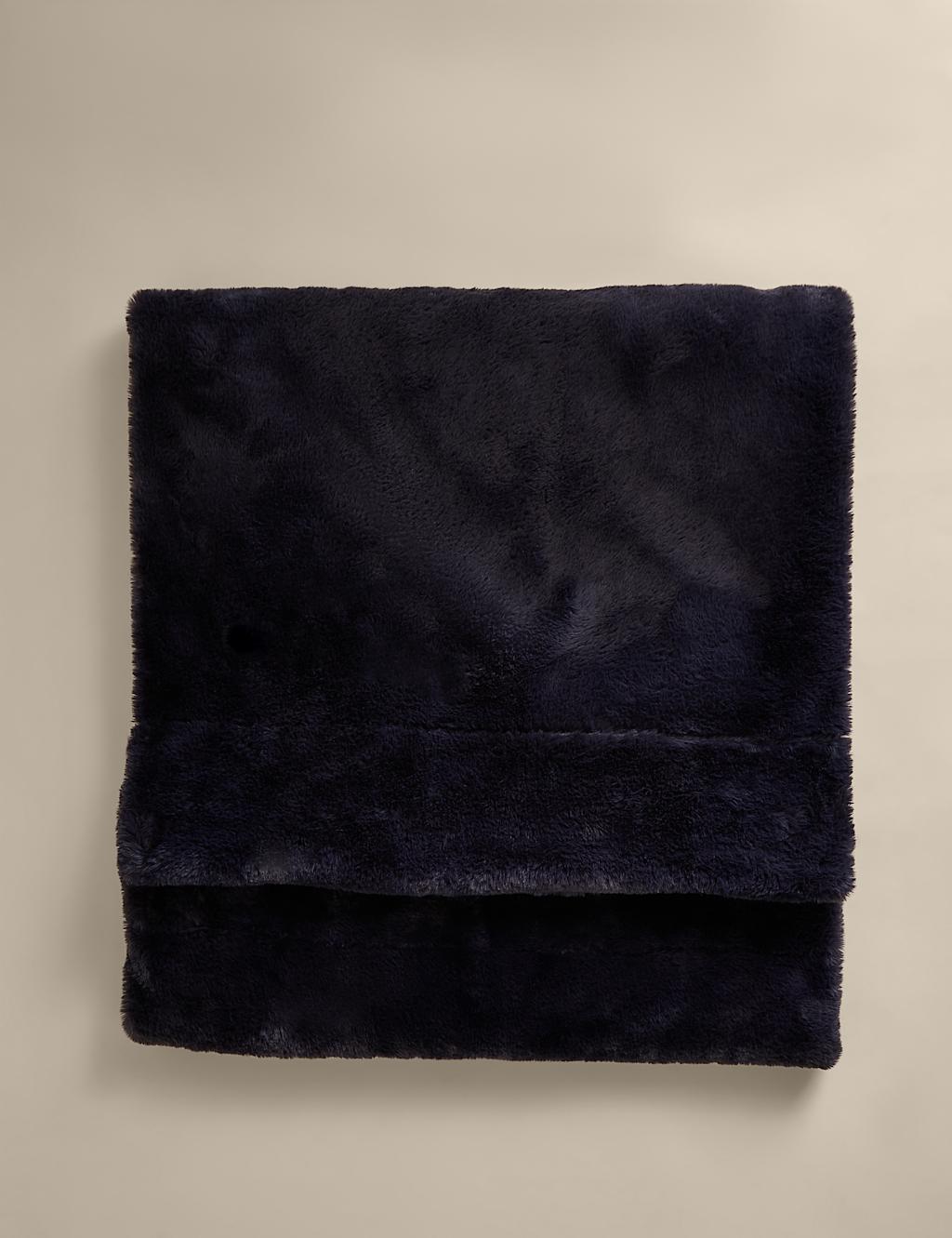 M&S Supersoft Faux Fur Large Throw - Extra Large - Navy