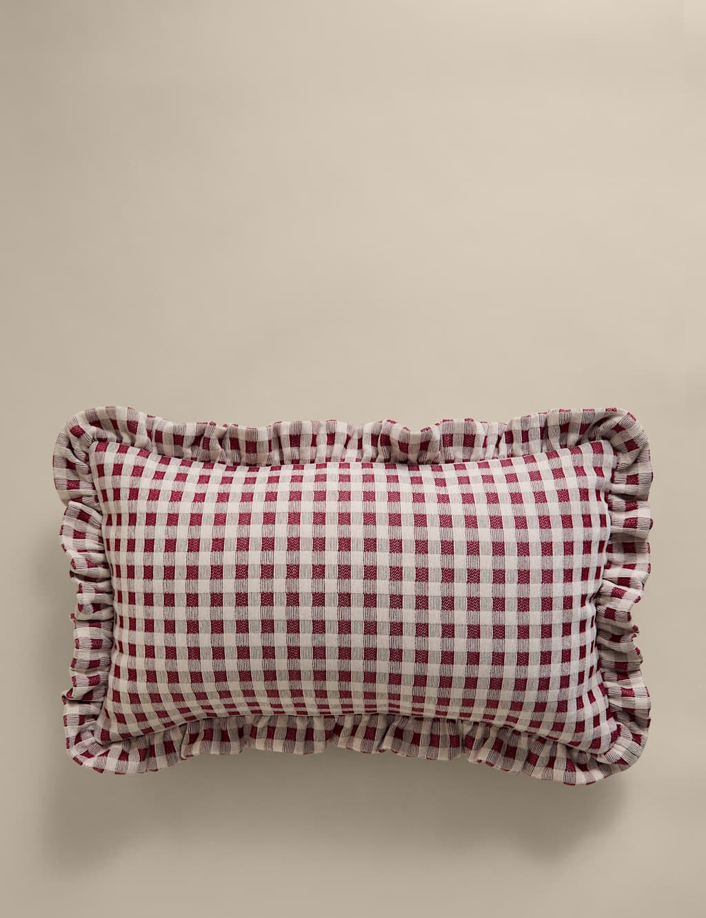 M&S Chenille Woven Gingham Bolster Cushion Red