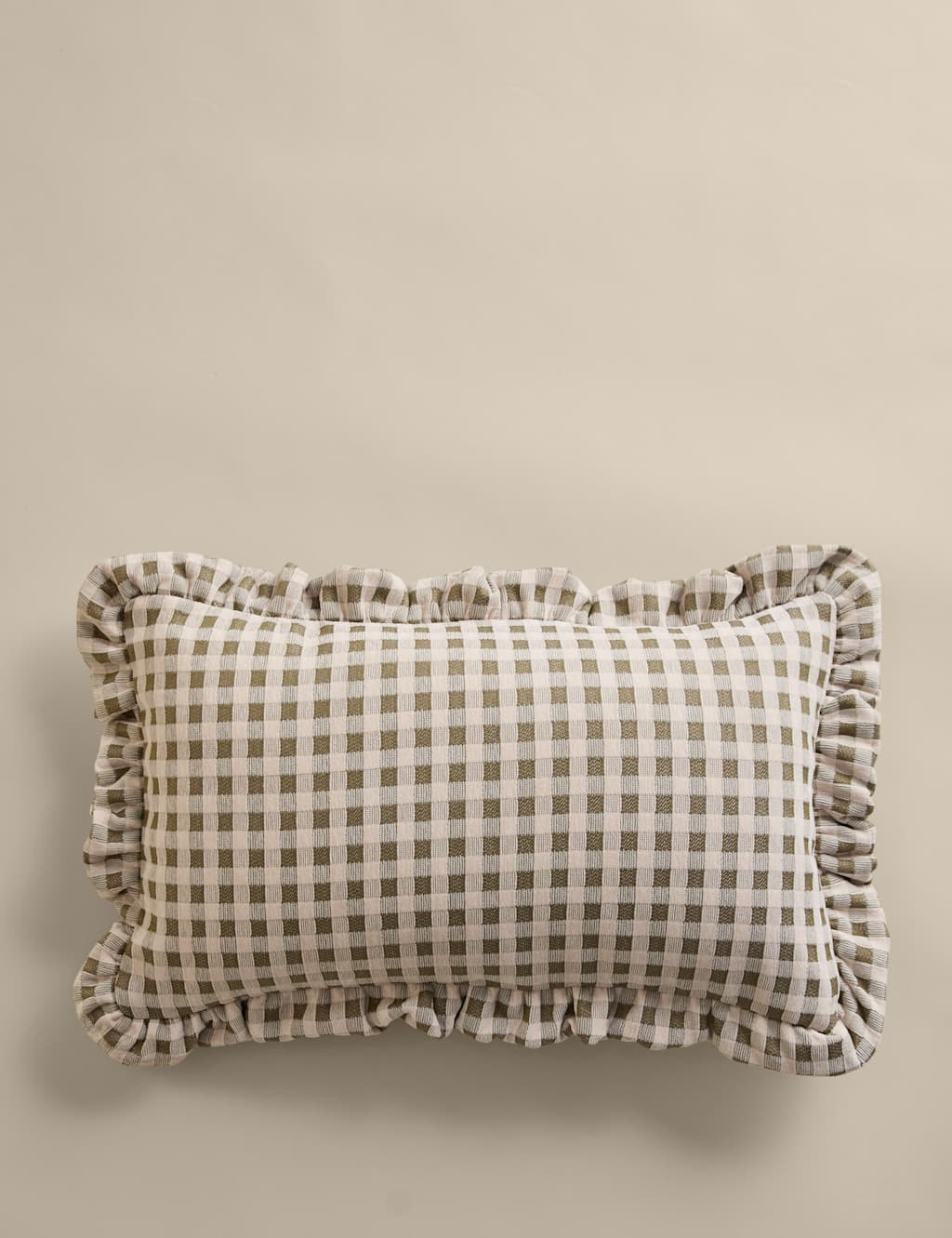 M&S Chenille Woven Gingham Bolster Cushion Green