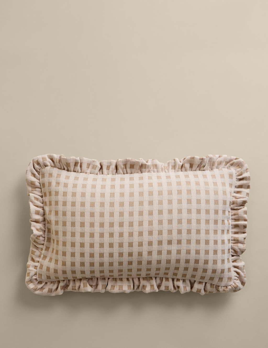 M&S Chenille Woven Gingham Bolster Cushion - Neutral