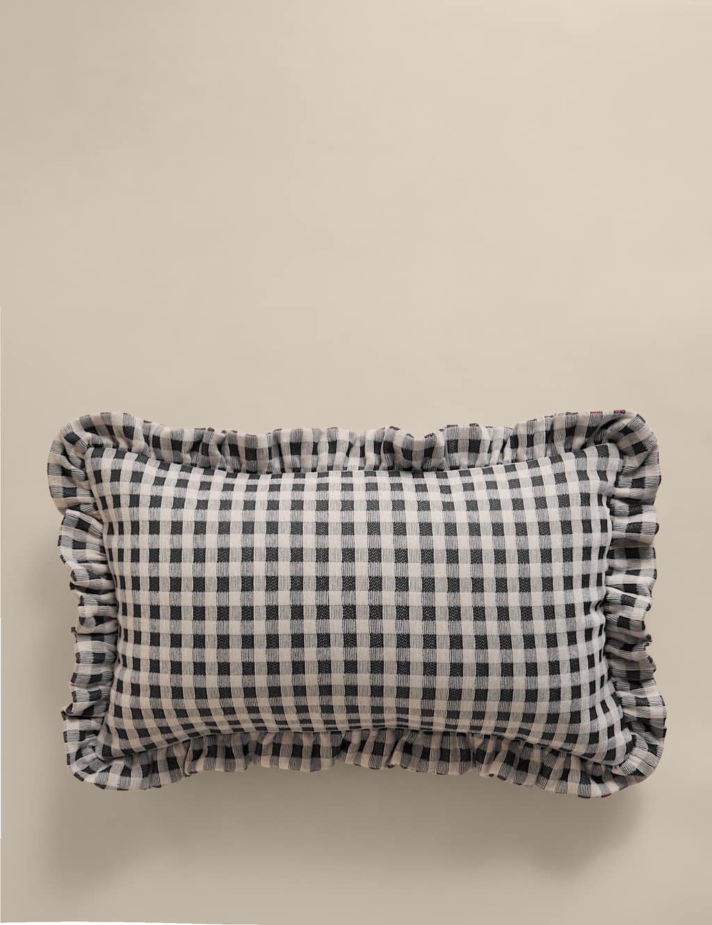 M&S Chenille Woven Gingham Bolster Cushion Charcoal