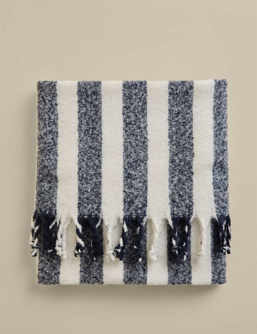 M&S Faux Mohair Striped Throw - Blue