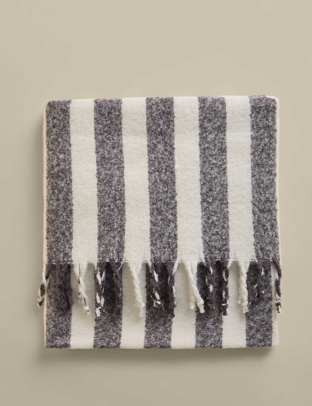 M&S Faux Mohair Striped Throw - Grey