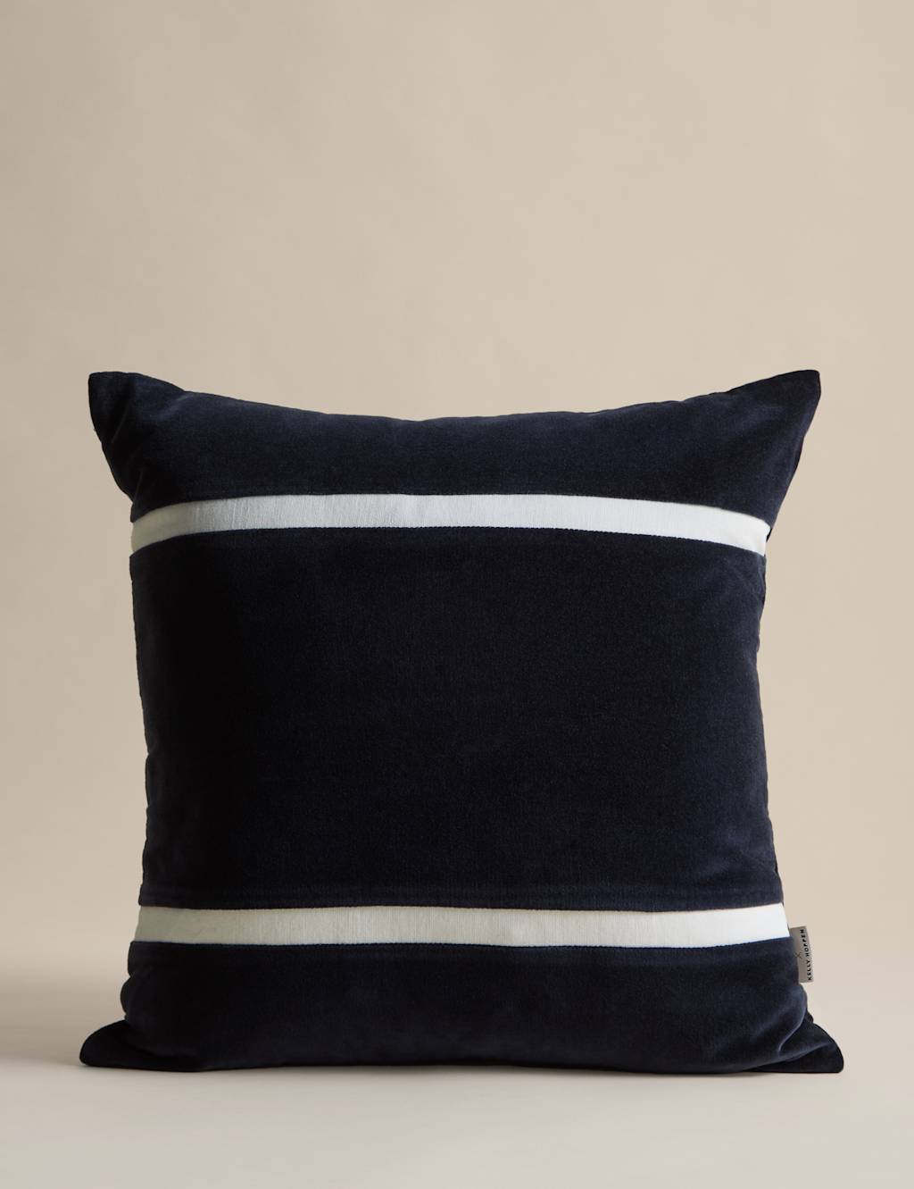 M&S X Kelly Hoppen Velvet Double Stripe Cushion - Navy Mix