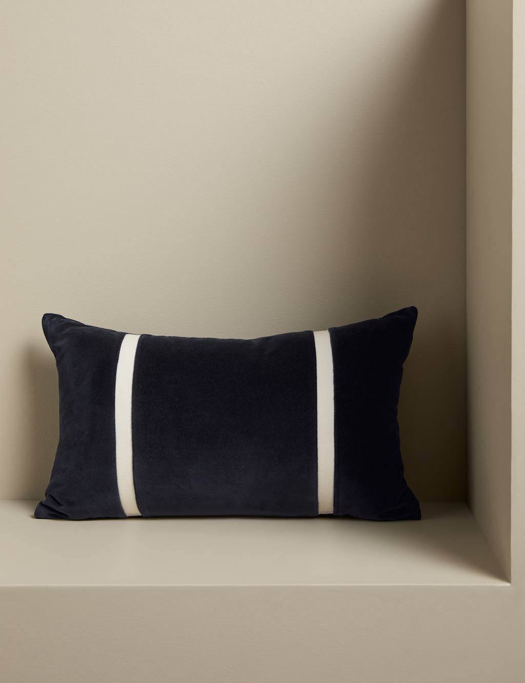 M&S X Kelly Hoppen Pure Cotton Double Stripe Bolster Cushion - Navy Mix