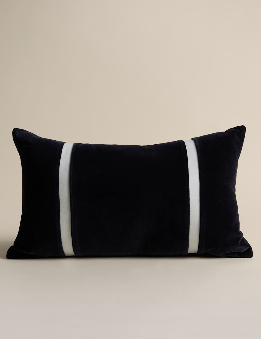 M&S X Kelly Hoppen Velvet Double Stripe Bolster Cushion - Navy Mix