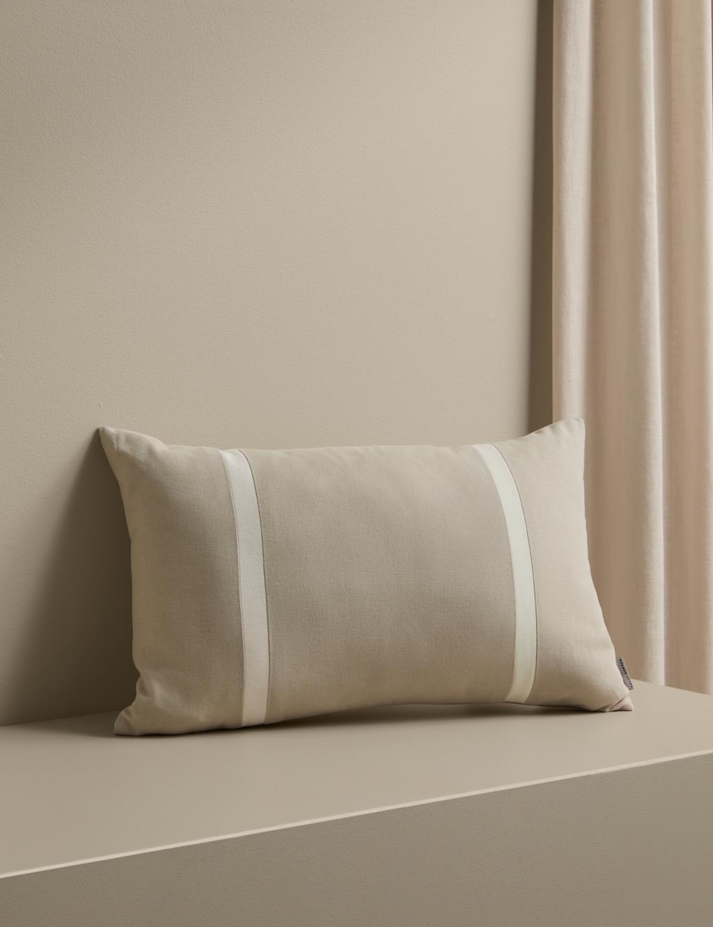 M&S X Kelly Hoppen Pure Cotton Double Stripe Bolster Cushion - Taupe Mix
