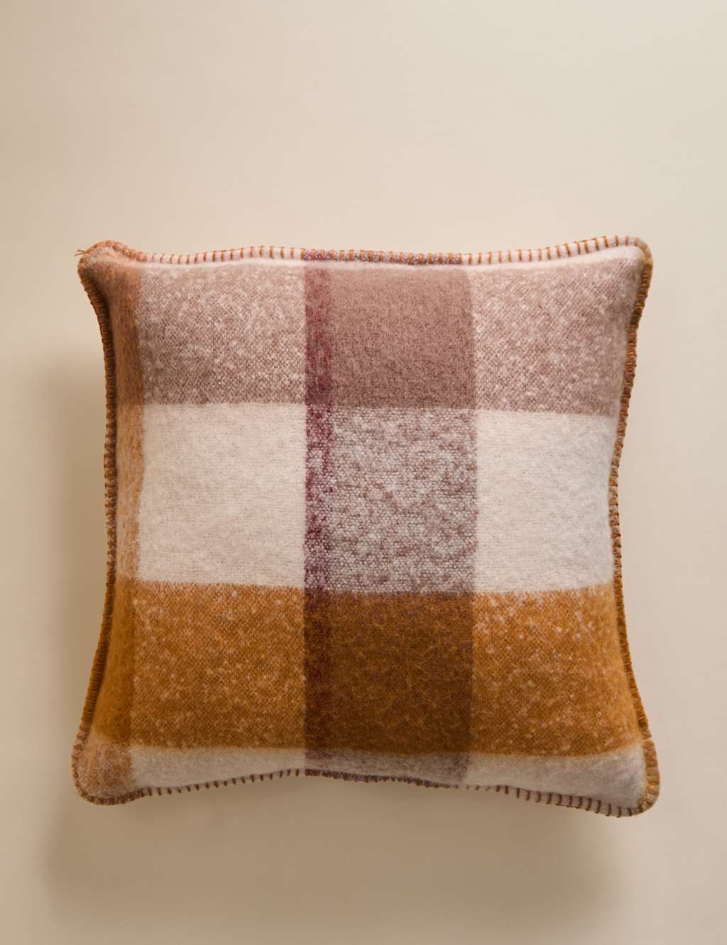 M&S Faux Mohair Brushed Checked Cushion Honey