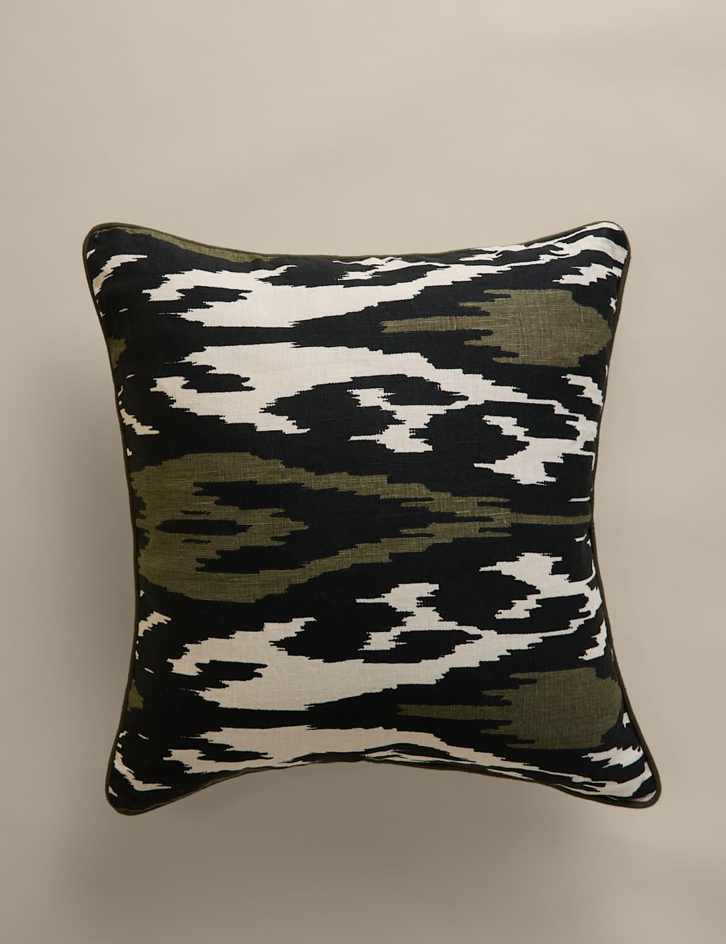 M&S Linen Ikat Cushion - Green Mix