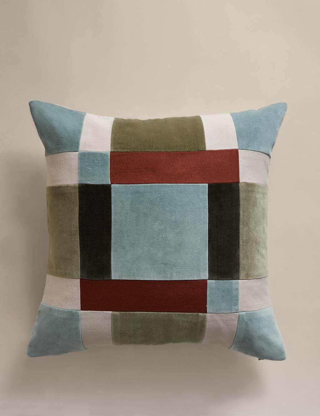 M&S Velvet Patchwork Cushion - Green Mix