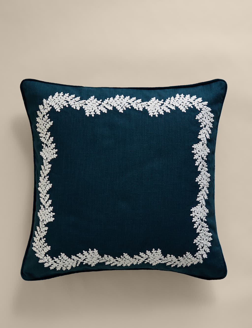 M&S Pure Cotton Embroidered Border Cushion Navy