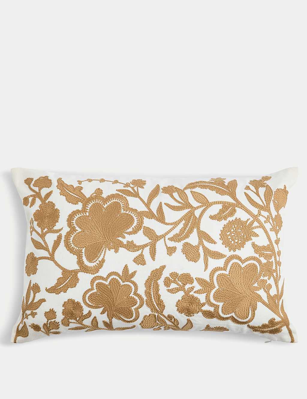 Linen Blend Floral Embroidered Bolster Cushion