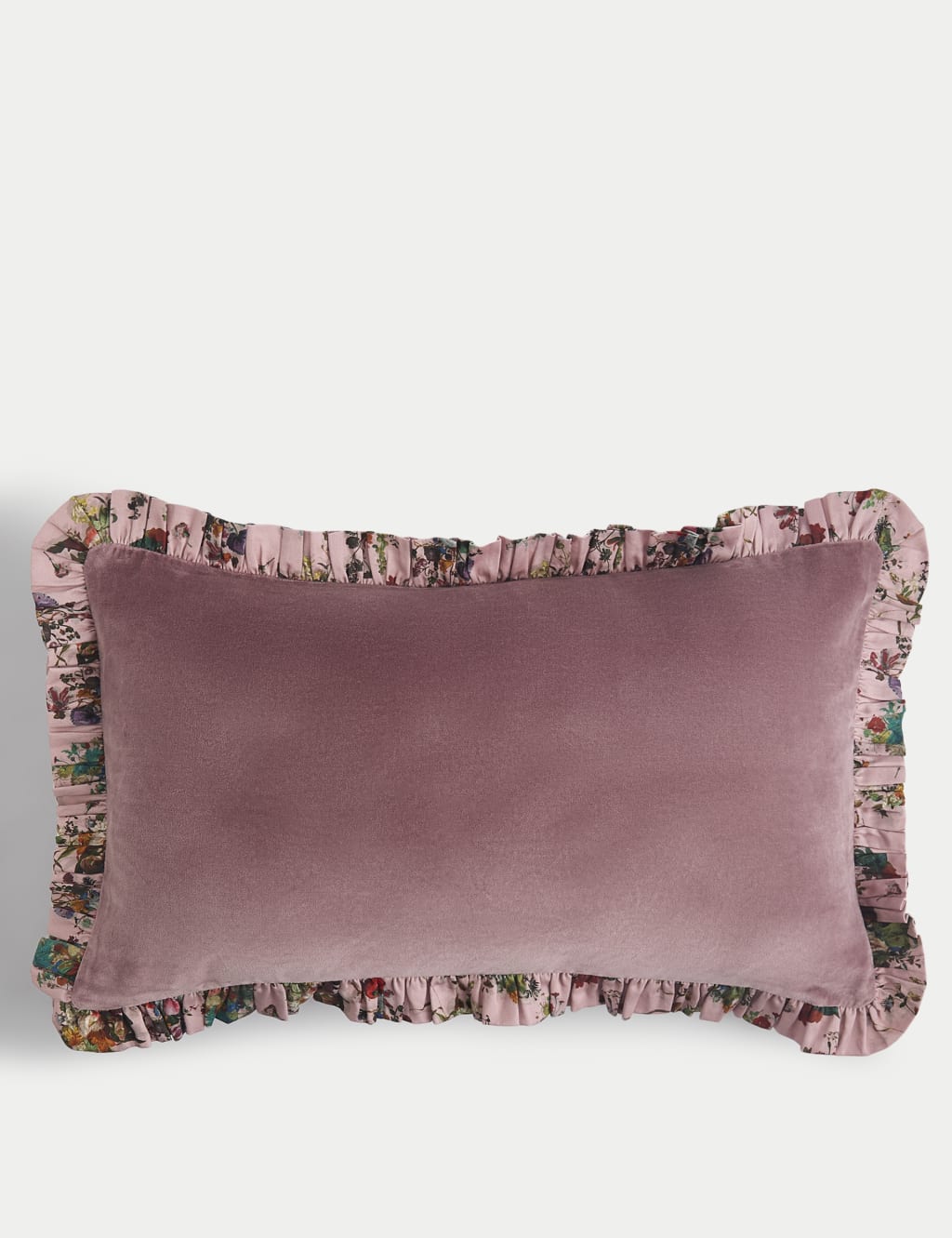 Velvet Ruffle Trim Bolster Cushion