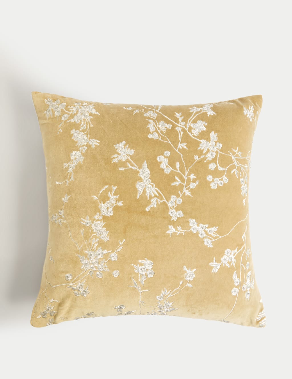 Velvet Cherry Blossom Embroidered Cushion