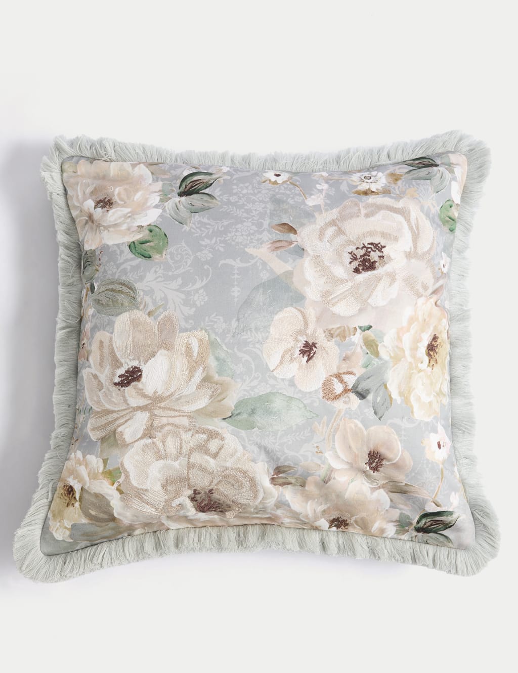 Pure Cotton Floral Fringed Cushion
