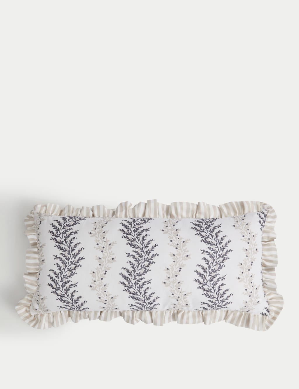Cotton with Linen Leaf & Striped Bolster Cushion
