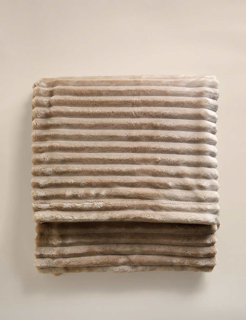 M&S Fleece Ribbed Throw Neutral